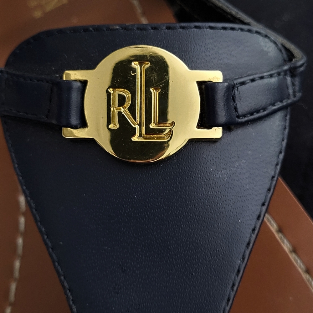 Lauren Ralph Lauren Black and Brown Sandals with T-Strap Design 11 B - Picture 8 of 8